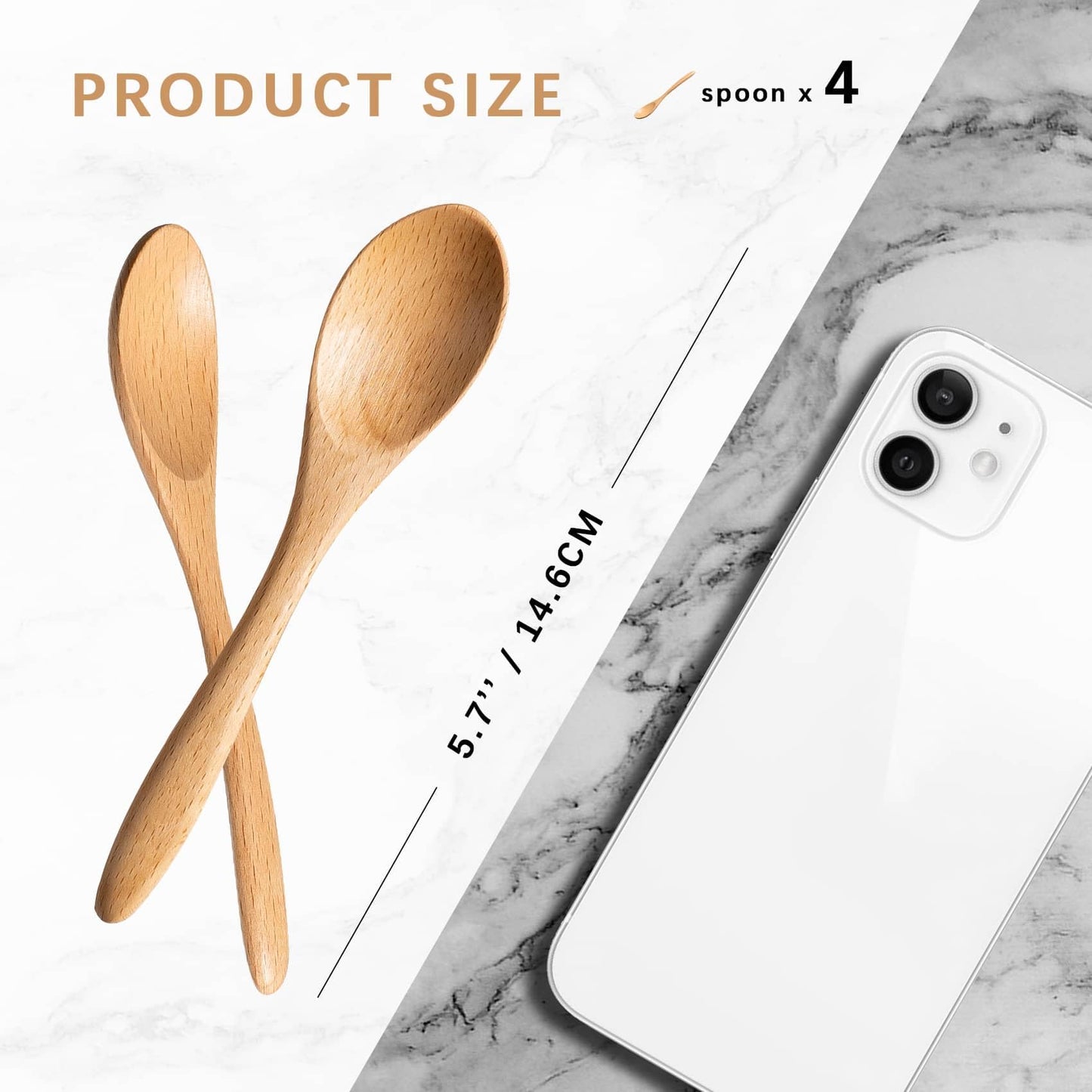 7 PCS Small Wooden Spoons, 5.8 Inch Honey Spoons for Tea, Acacia Wooden Honey Teaspoon for Coffee, Little Tiny Wood Spoons, Bamboo Table Spoon for stirring, Wooden Spoons for Utensils Set