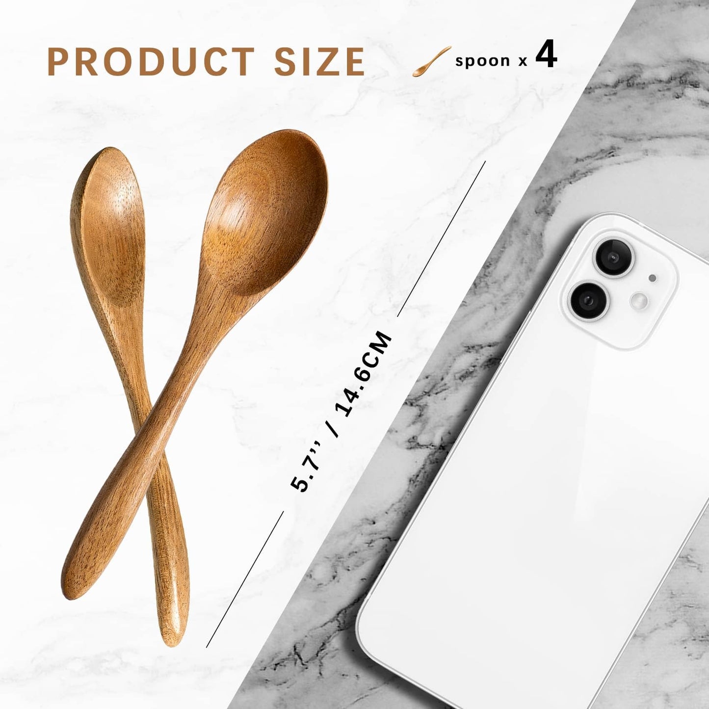 7 PCS Small Wooden Spoons, 5.8 Inch Honey Spoons for Tea, Acacia Wooden Honey Teaspoon for Coffee, Little Tiny Wood Spoons, Bamboo Table Spoon for stirring, Wooden Spoons for Utensils Set