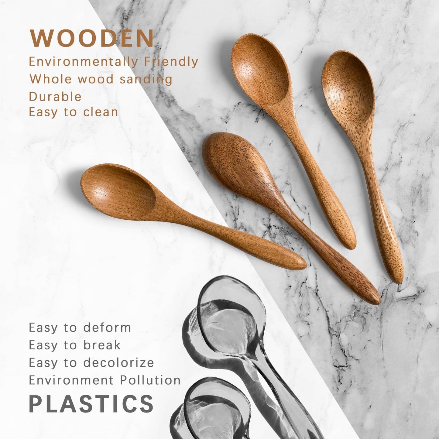 7 PCS Small Wooden Spoons, 5.8 Inch Honey Spoons for Tea, Acacia Wooden Honey Teaspoon for Coffee, Little Tiny Wood Spoons, Bamboo Table Spoon for stirring, Wooden Spoons for Utensils Set