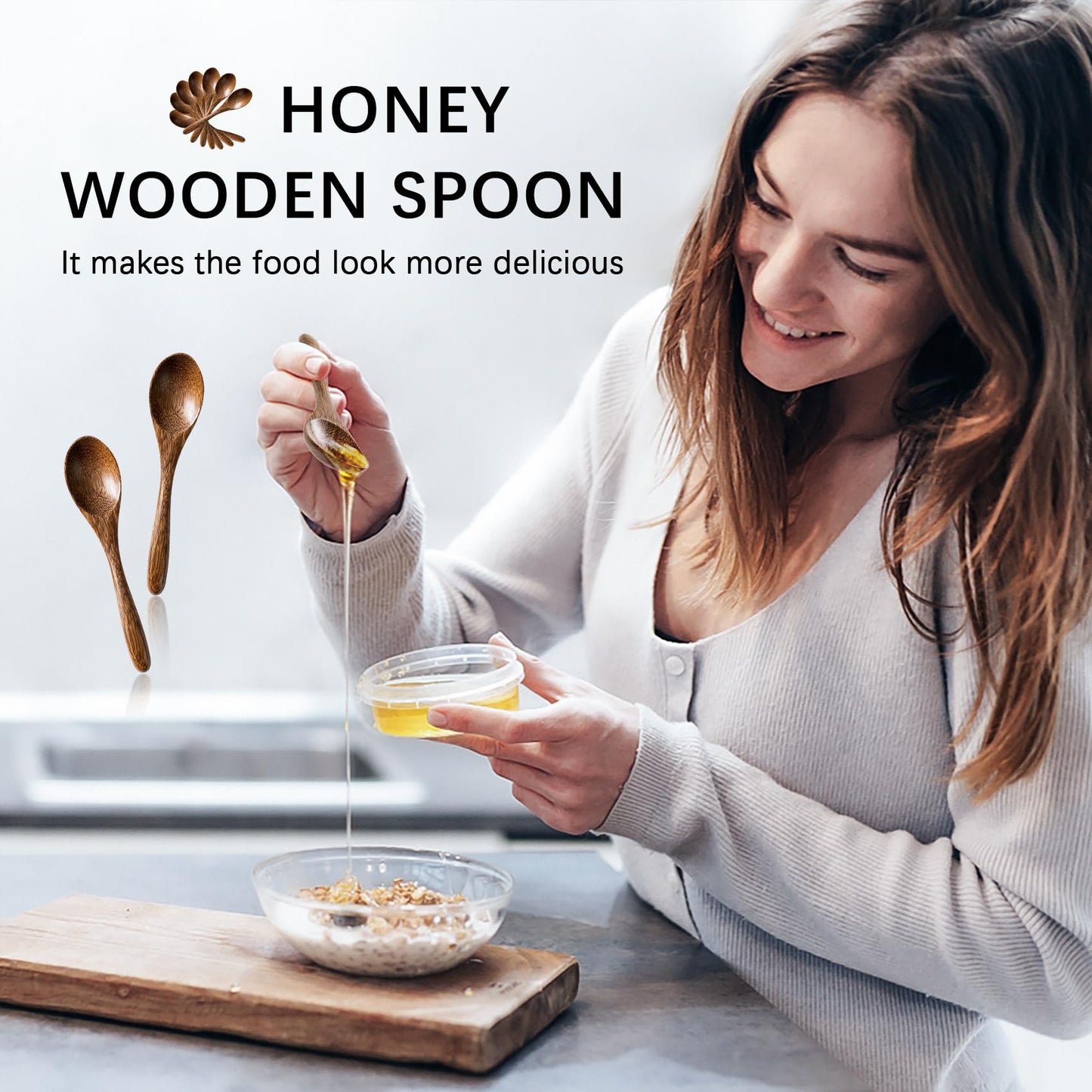 7 PCS Small Wooden Spoons, 5.8 Inch Honey Spoons for Tea, Acacia Wooden Honey Teaspoon for Coffee, Little Tiny Wood Spoons, Bamboo Table Spoon for stirring, Wooden Spoons for Utensils Set