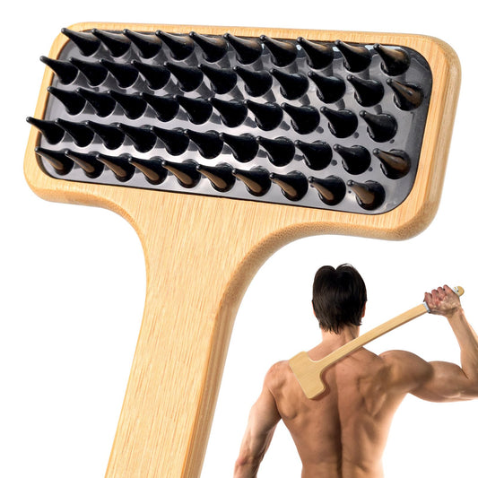 Bamboo Back Scratcher, Oversized Body Scratcher with 22” Curved Long Handle and 2 in 1 Wide Scratching/Massaging Head, for Itch Relief, Body Brush backscratchers for Adults Men Women