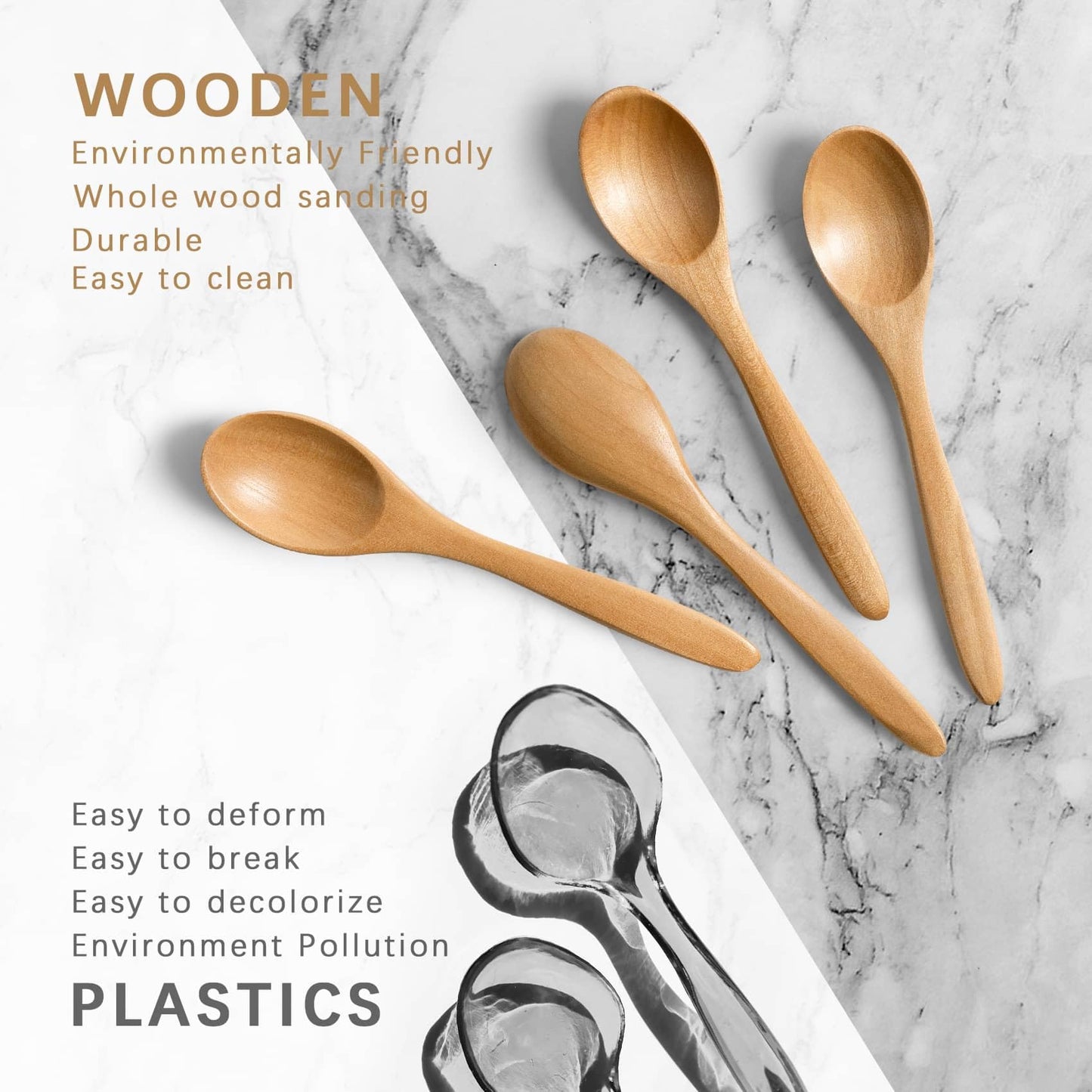 7 PCS Small Wooden Spoons, 5.8 Inch Honey Spoons for Tea, Acacia Wooden Honey Teaspoon for Coffee, Little Tiny Wood Spoons, Bamboo Table Spoon for stirring, Wooden Spoons for Utensils Set