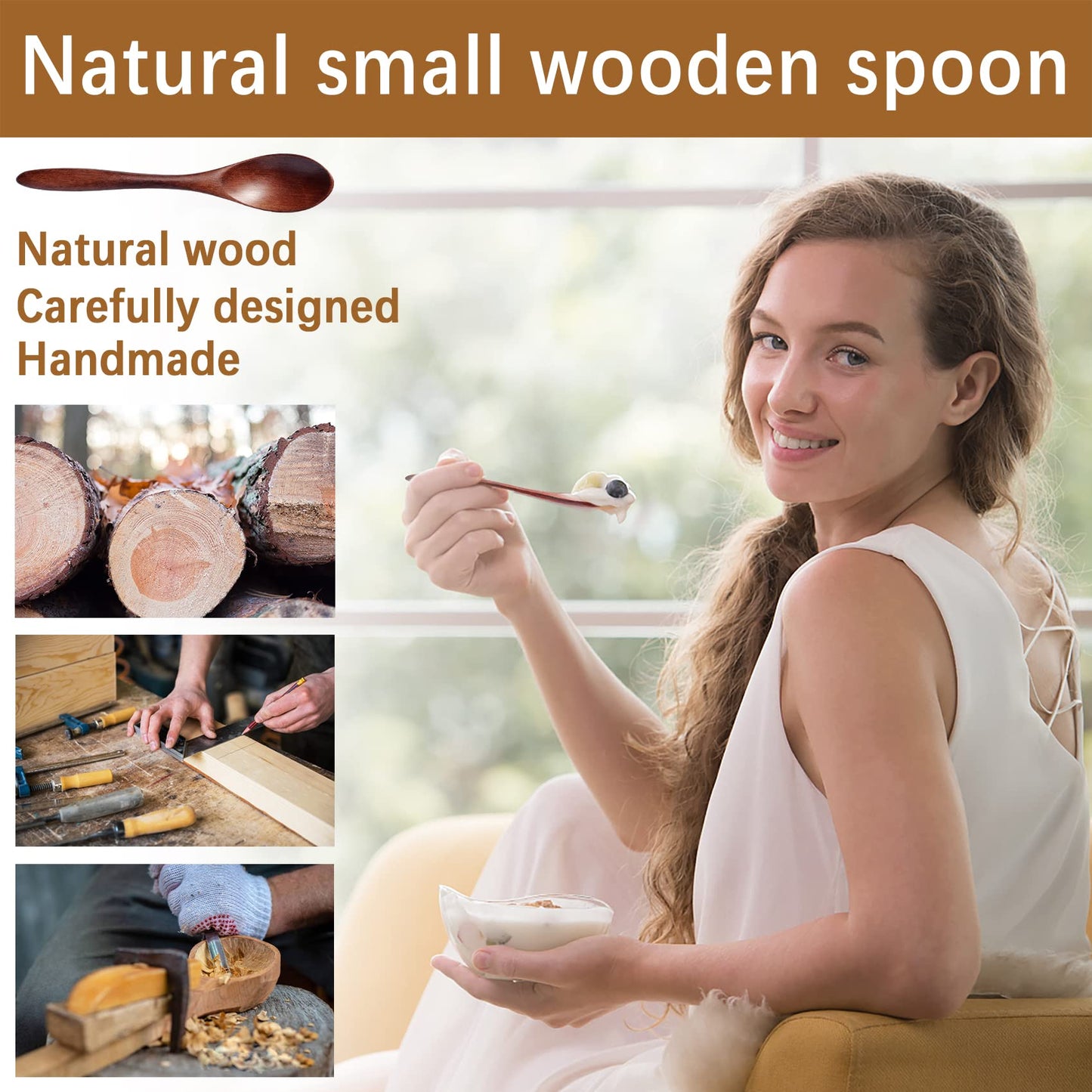 7 PCS Small Wooden Spoons, 5.8 Inch Honey Spoons for Tea, Acacia Wooden Honey Teaspoon for Coffee, Little Tiny Wood Spoons, Bamboo Table Spoon for stirring, Wooden Spoons for Utensils Set