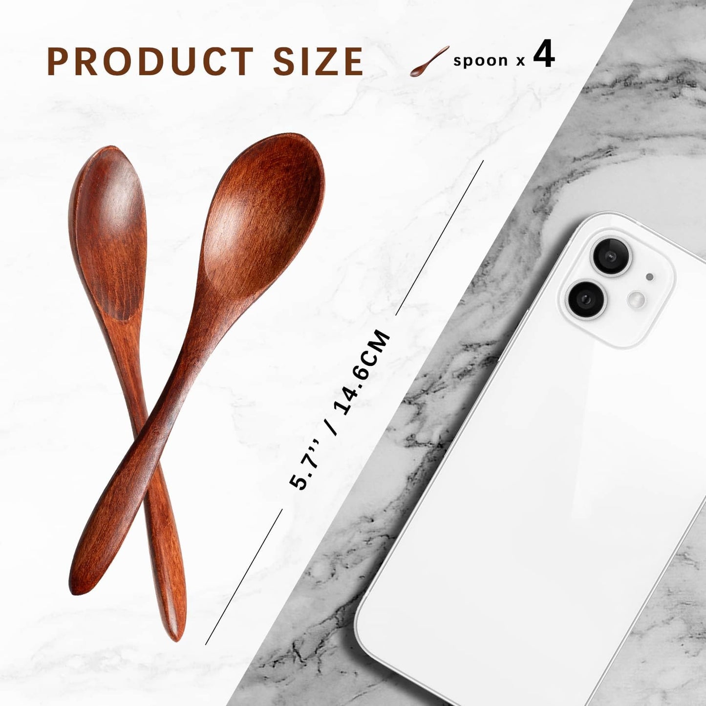 7 PCS Small Wooden Spoons, 5.8 Inch Honey Spoons for Tea, Acacia Wooden Honey Teaspoon for Coffee, Little Tiny Wood Spoons, Bamboo Table Spoon for stirring, Wooden Spoons for Utensils Set