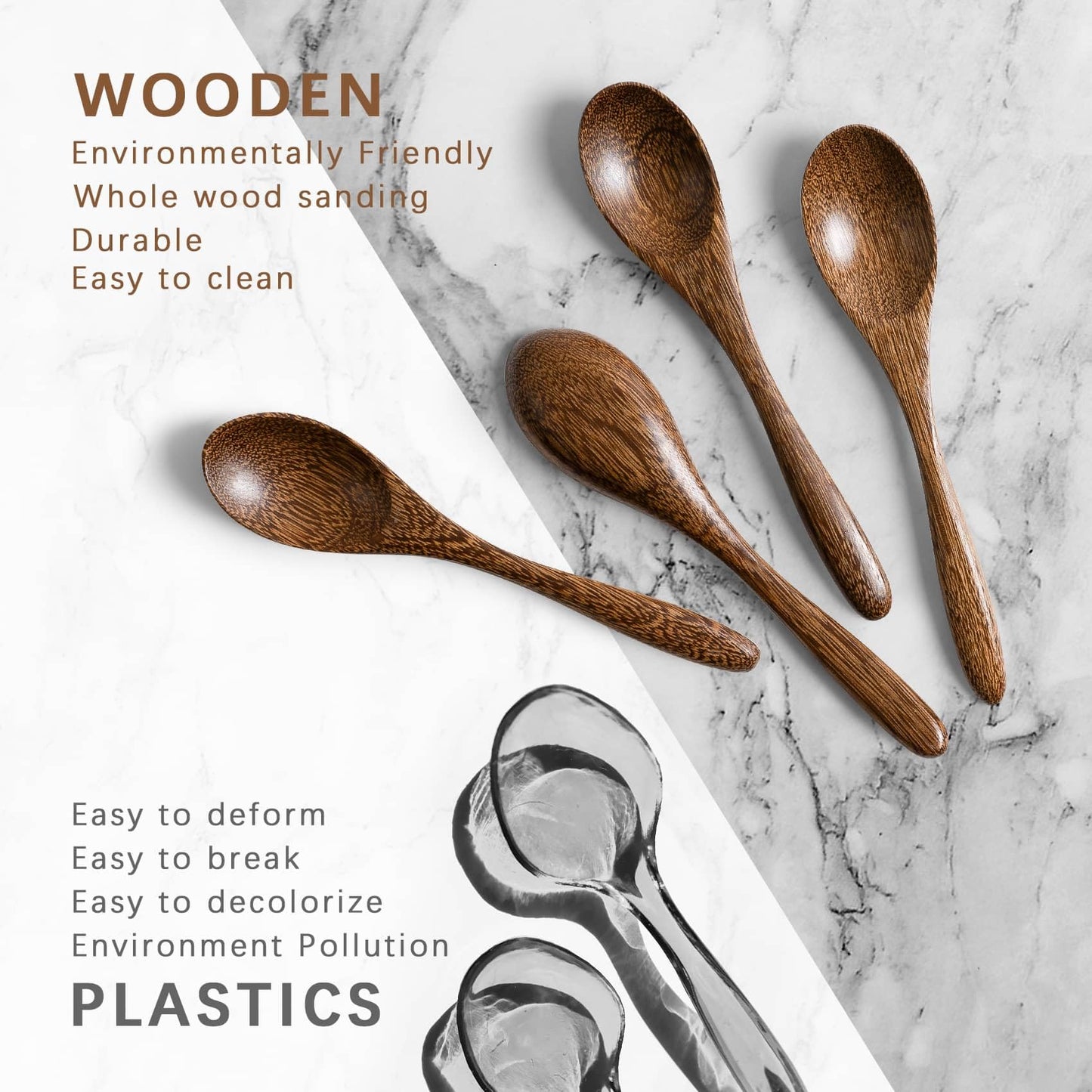 7 PCS Small Wooden Spoons, 5.8 Inch Honey Spoons for Tea, Acacia Wooden Honey Teaspoon for Coffee, Little Tiny Wood Spoons, Bamboo Table Spoon for stirring, Wooden Spoons for Utensils Set