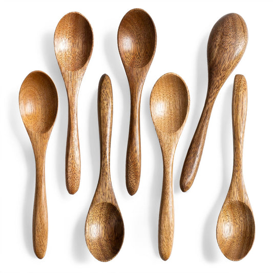7 PCS Small Wooden Spoons, 5.8 Inch Honey Spoons for Tea, Acacia Wooden Honey Teaspoon for Coffee, Little Tiny Wood Spoons, Bamboo Table Spoon for stirring, Wooden Spoons for Utensils Set