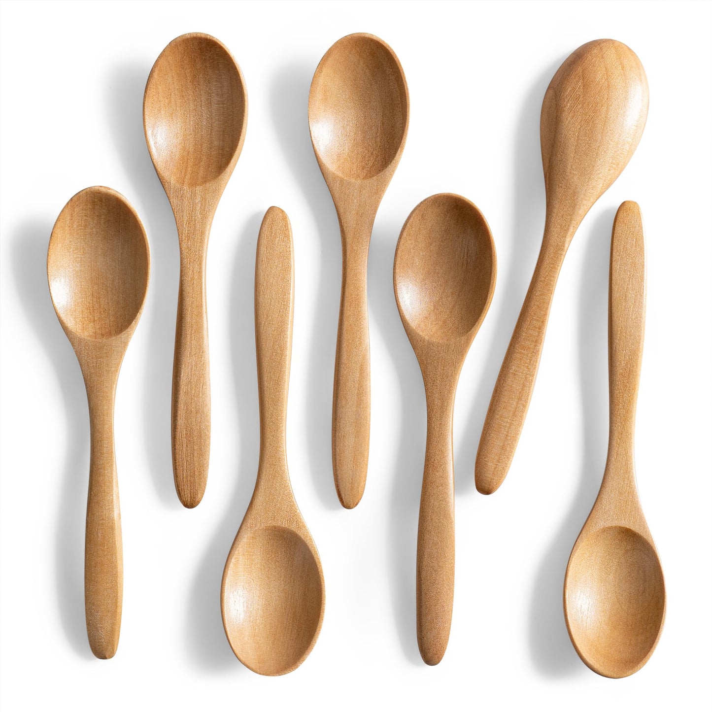 7 PCS Small Wooden Spoons, 5.8 Inch Honey Spoons for Tea, Acacia Wooden Honey Teaspoon for Coffee, Little Tiny Wood Spoons, Bamboo Table Spoon for stirring, Wooden Spoons for Utensils Set