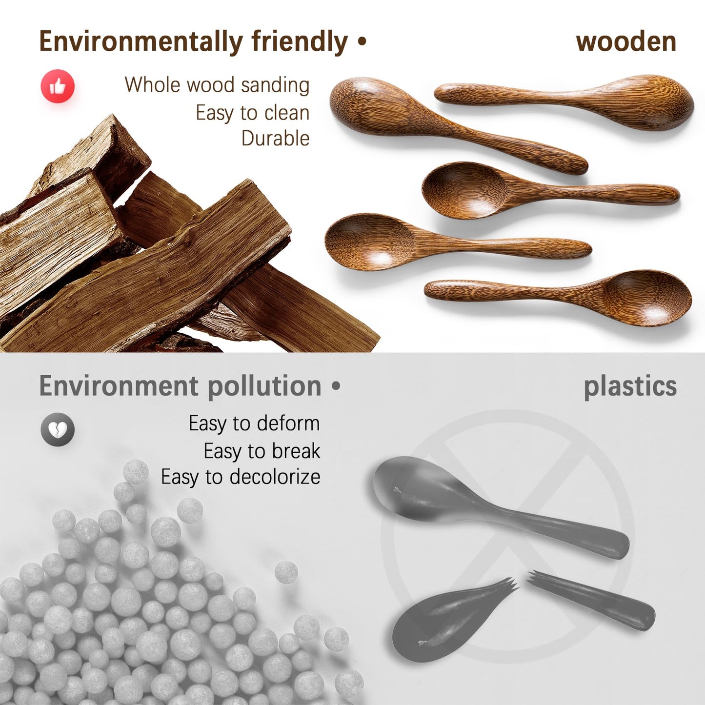 7 PCS Small Wooden Spoons, 5.8 Inch Honey Spoons for Tea, Acacia Wooden Honey Teaspoon for Coffee, Little Tiny Wood Spoons, Bamboo Table Spoon for stirring, Wooden Spoons for Utensils Set