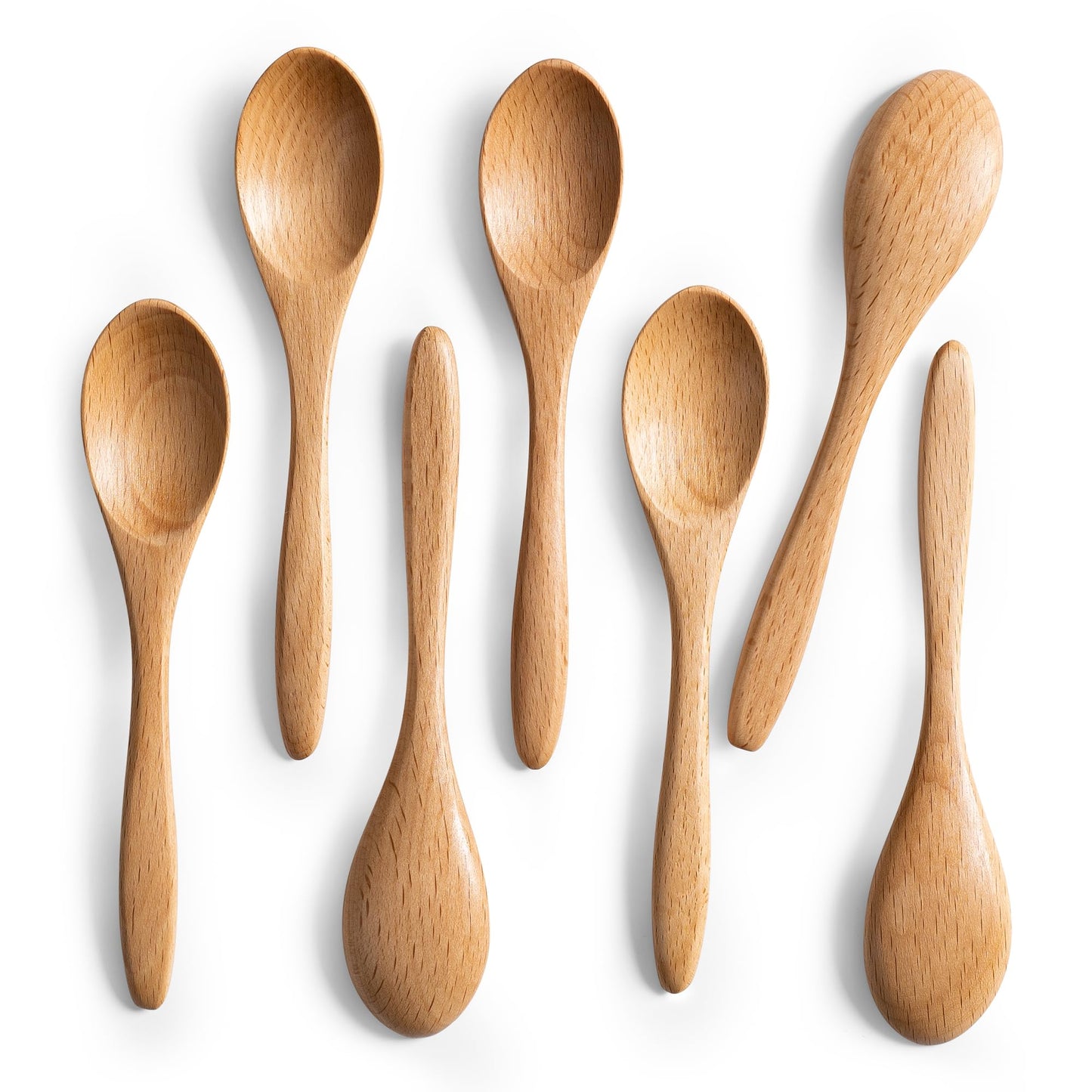 7 PCS Small Wooden Spoons, 5.8 Inch Honey Spoons for Tea, Acacia Wooden Honey Teaspoon for Coffee, Little Tiny Wood Spoons, Bamboo Table Spoon for stirring, Wooden Spoons for Utensils Set