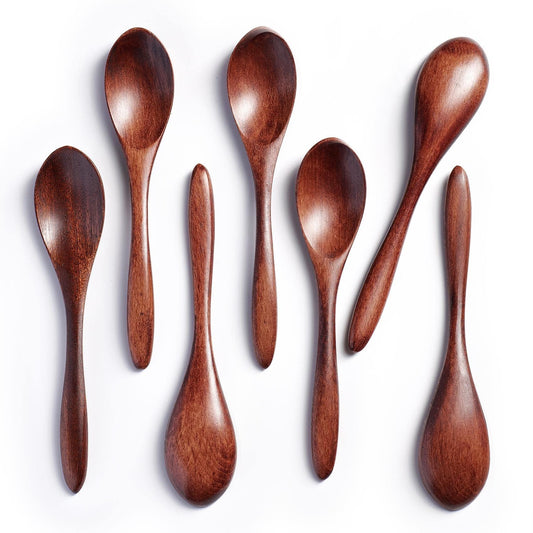 7 PCS Small Wooden Spoons, 5.8 Inch Honey Spoons for Tea, Acacia Wooden Honey Teaspoon for Coffee, Little Tiny Wood Spoons, Bamboo Table Spoon for stirring, Wooden Spoons for Utensils Set
